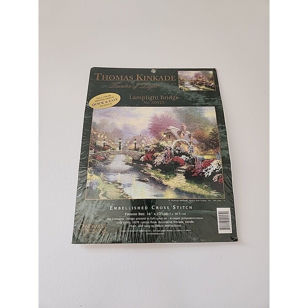 Thomas Kinkade Cross Stitch Kit Lamplight Bridge Candamar Designs 50925 Sealed